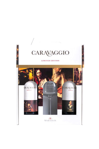 Caravaggio Twin Pack + 1 Wine Glass Gift Pack