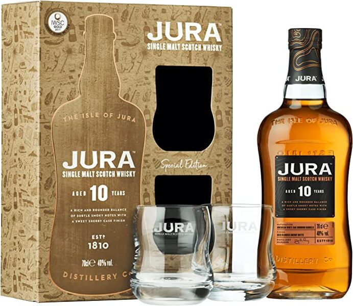 Isle of Jura 10 yr old 70cl + 2 Glasses Gift Pack