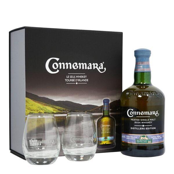 Connemara Irish Peated Single Malt Distillers Edition 70cl Gift Pack + 2 Glasses