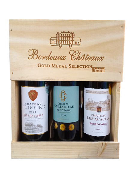 WP13 - Chateau Bordeax Gold Medal Wooden box x 3btls